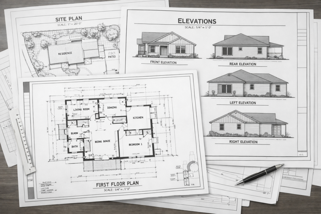 construction drawing set overview for residential building