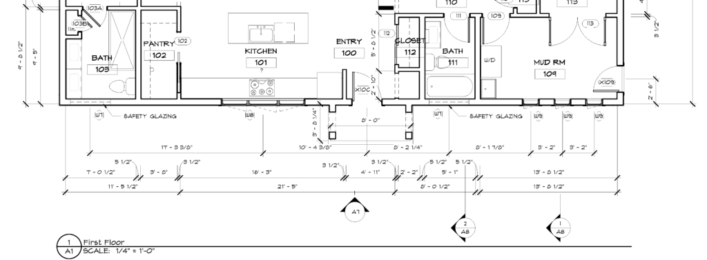 Architectural plan dimensions showing horizontal and vertical measurements