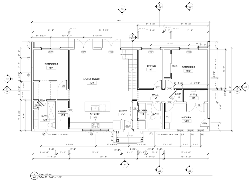 Architectural plan showing drawing symbols, dimensions, and annotations