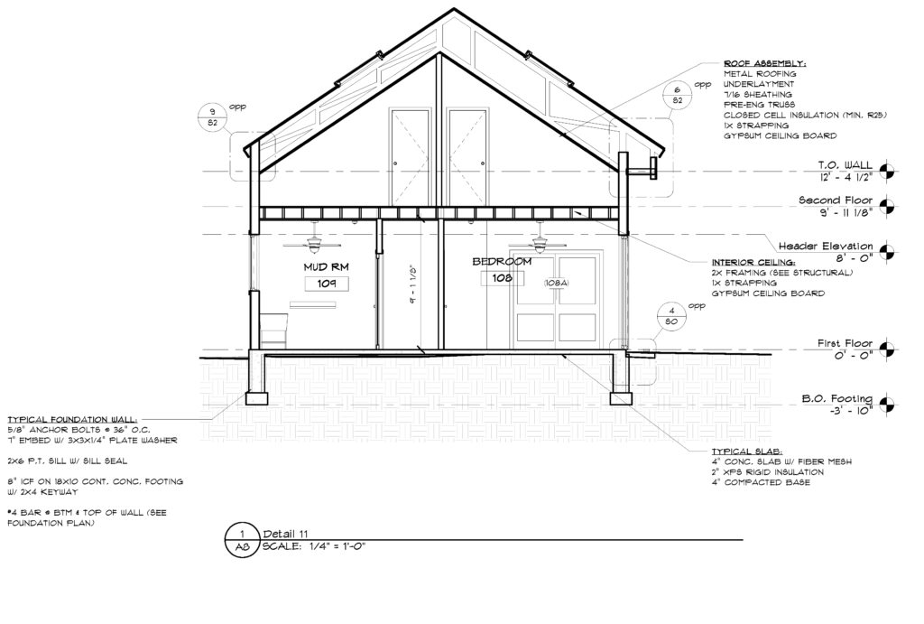 Architectural building section showing wall and floor construction